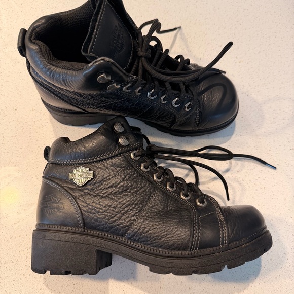 Harley Davidson Tyler Moto Biker Boots Black Leather Lace Up Women’s 38 / US 7 - Picture 4 of 11